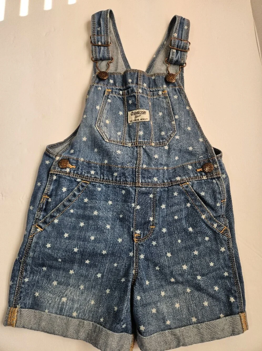 Fourth Of July OshKosh B'gosh 3T Denim Star Print Shortalls Adjustable Straps